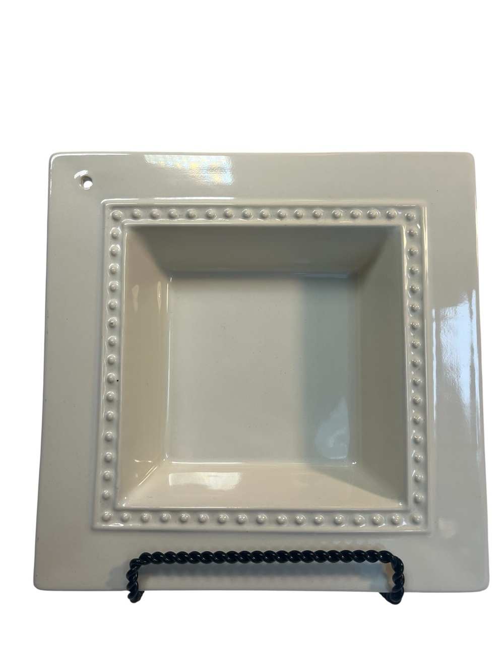Retired Nora Fleming Cream Ceramic Square Pearl Dot Appetizer/Candy Dish